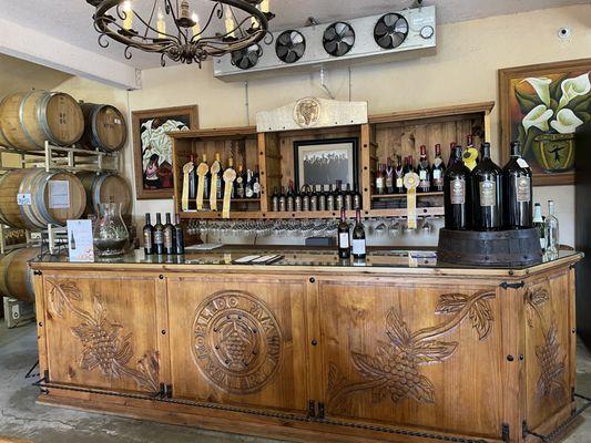 Beautiful wood bar in the tasting room.