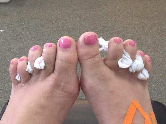 First time having toes painted in two months due to bring in a walking boot. I love these ladies and their care of me.