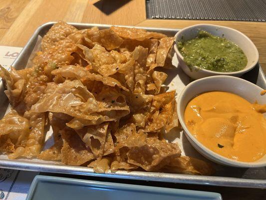 Chips/dips- green salsa was amazing, the peanut dip was good , definitely different.  Would get again