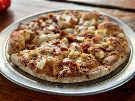 The Climate Denier pizza - BBQ Sauce, Chicken, Bacon, Red Onion, Ranch