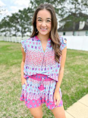 Spring Break Top in Pink and Blue