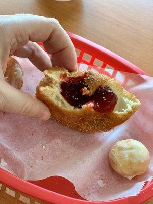 Raspberry-filling goes great with glazed donut holes!