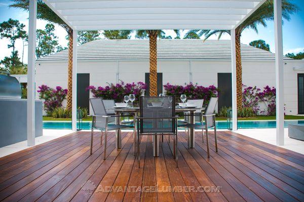 Ipe wood decking next to modern luxurious swimming pool