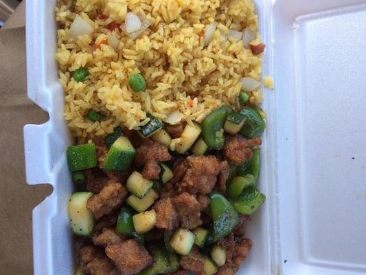 This entire lunch plate which also comes with a choice of soup, soda, or egg roll costs $5.85 (tax included)! Lots of choices!