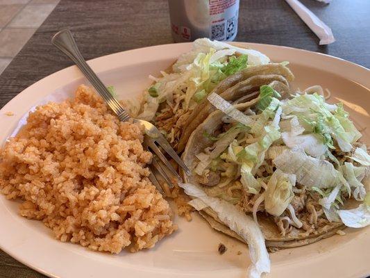 Chicken tacos and rice