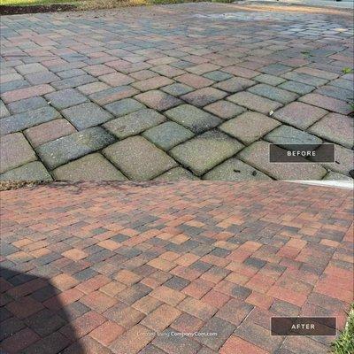 Paver Sealing Before and after, red in color.