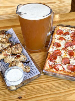 Wings, Pizza, and pitcher of our beer