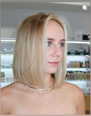 Partial highlight, base break, haircut, and root tap to brighten her blond hair by Chloe