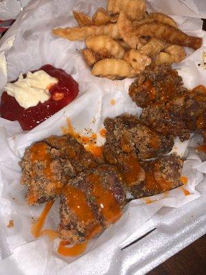 Chicken livers and fries