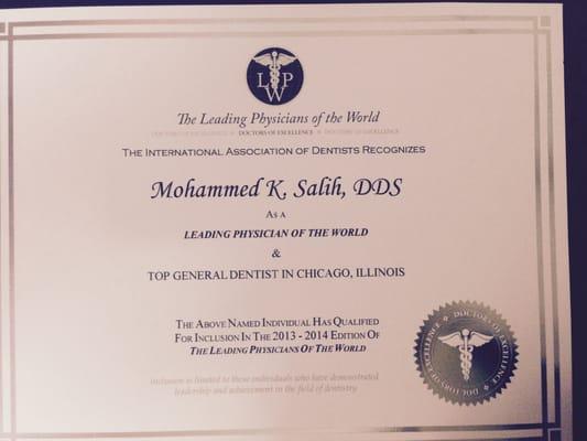 Leading Physician of the World & Top General Dentist In Chicago, Illinois Award