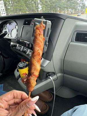 Bacon wrapped Chicken on a stick