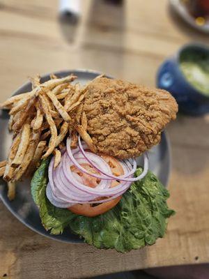 Crispy chicken sandwich... maybe a bit much on the onions, but the fries were perfect