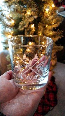 Custom etched whiskey glass