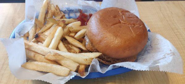 Breaded Cheeseburger and fries