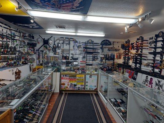 Wide variety of swords, knives, and self defense tools.