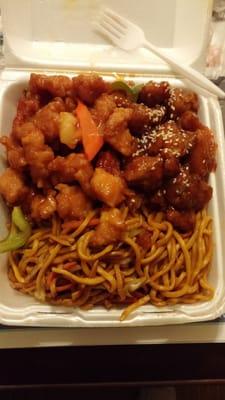 Honey chicken and sesame chicken take out...you get alot of food