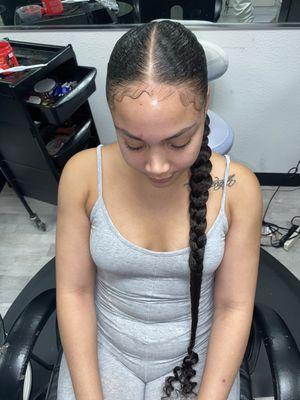 low braided ponytail w/ extensions