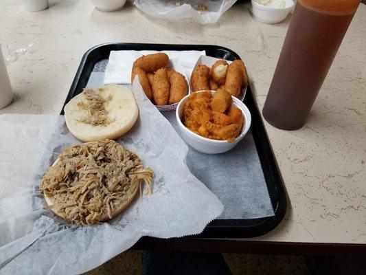 BBQ combo with yams and hush puppies