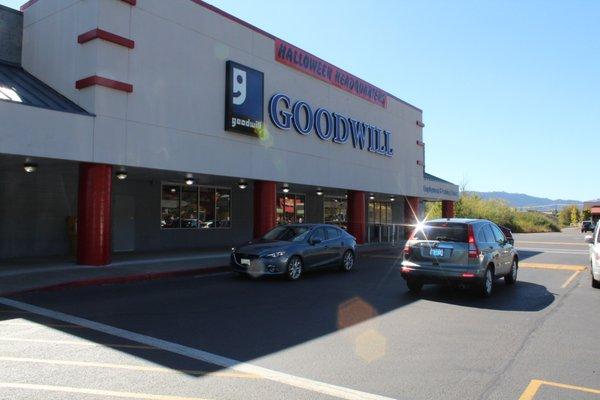 Exterior of Roseburg store during Halloween season.