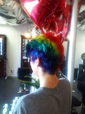 Rainbow hair completed at Ma Jolie Salon. It's got every color and it's better than I expected.