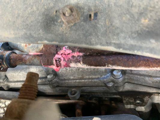 Leaking and corroded coolant line which should have been checked before replacing my heating/cooling unit.