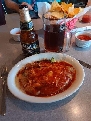 The lunch....pompano rellano and good dark beer.