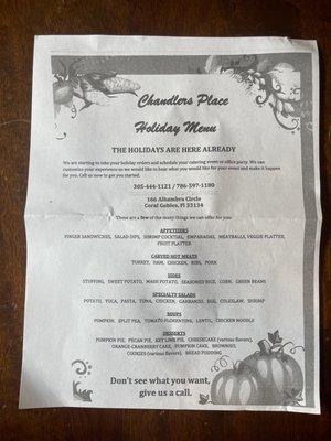 Holiday Menu October 2022