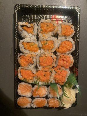 Spicy Tuna, Spicy Salmon, Salmon rolls