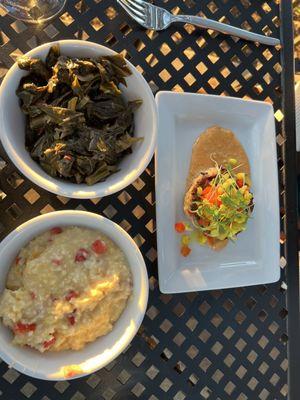 Skillet Browned Crab Cake - collards - cheese grits