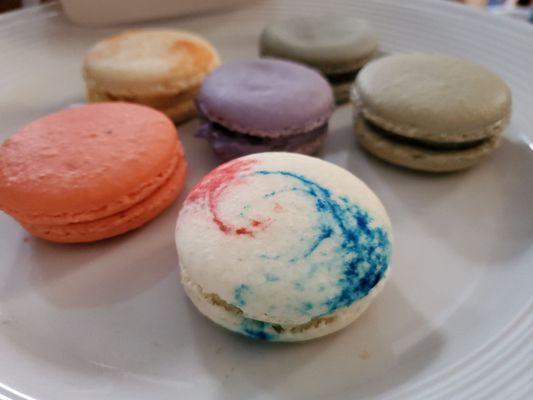 Taro, black sesame, white rabbit, Thai tea, mango coconut macaron