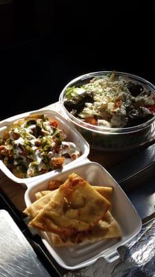 All for $7.00, Greek Salad, Pita Bread and Chicken with Green and White sauce.  AMAZING!!