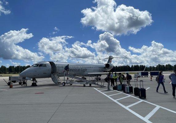 Deplaned from the tarmac.