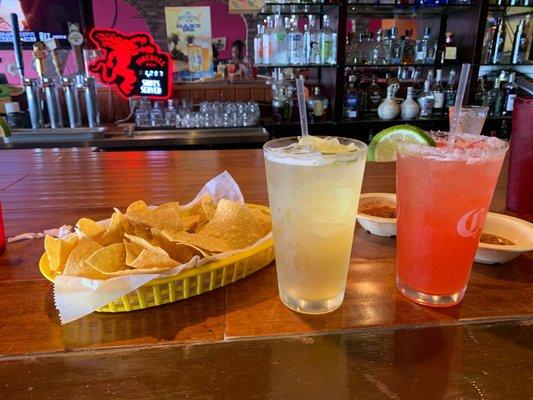 Appetizers with Strawberry house and Texas margarita