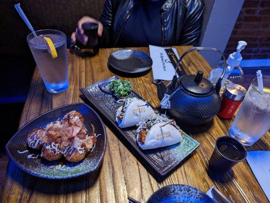 shrimp buns & takoyaki