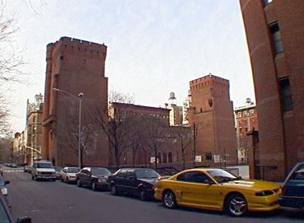 On Madison Avenue seen from playground behind it from the southeast