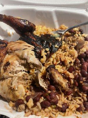 Roasted chicken with rice and beans