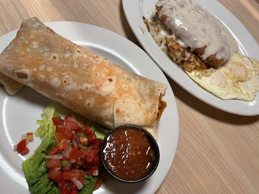 Southwestern Breakfast Burrito/ Chicken Fried Steak & Eggs