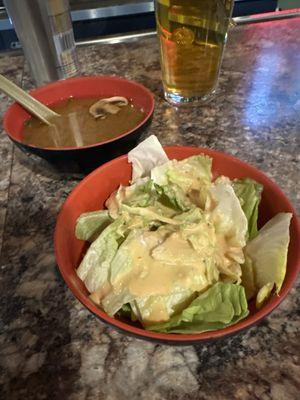 Miso soup and Ohana House Salad