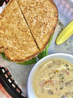 Chicken Salad with a side of Chicken and sausage corn chowder