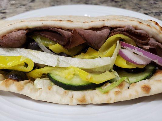 Roast Beef (toasted) on flat bread