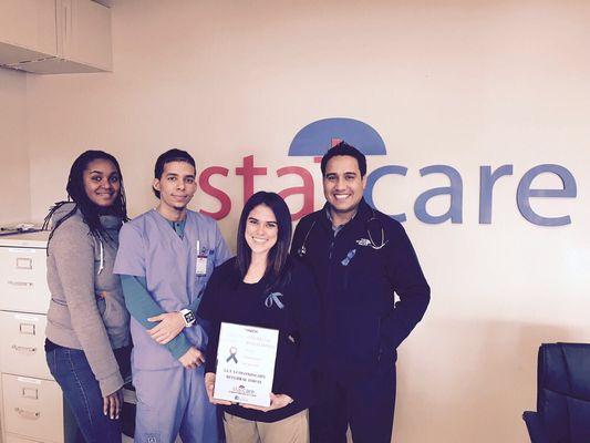 Medical Team at Statcare, Bronx, NY raising awareness for Colon Cancer Screening at the Co-Op City location in Bronx, NY