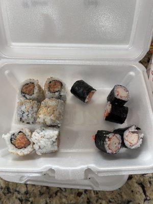 Spicy tuna roll plus Crab roll special - 2 for $8 (Oops ate a few pieces)