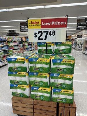 This sign is so ironic.  Low prices?  $27.48 for a pack of paper towels!  Wow!!