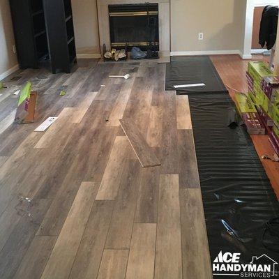 Luxury vinyl plank flooring (LVF) installation in Columbia, Maryland.