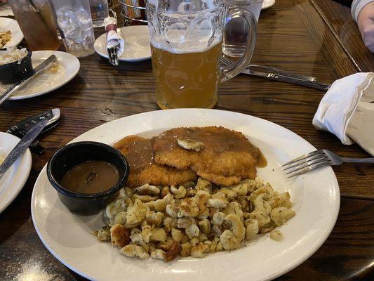 Pork schnitzel, hunter's gravy & spatzle