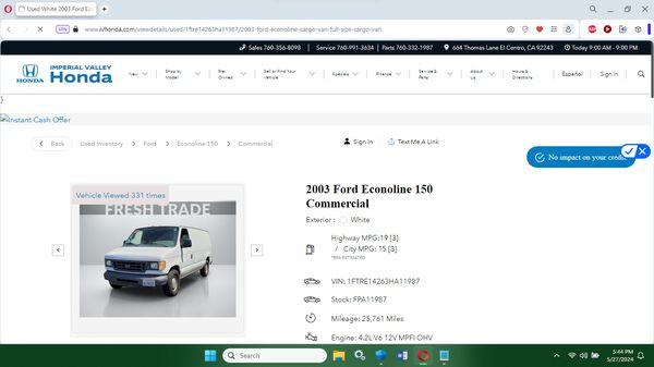 Imperial Valley Honda website looks the same as Chula Vista Ford and Chula Vista Honda.