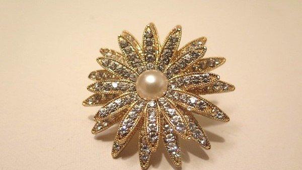 Gold Tone Rhinestone Sunburst Cocktail ring. www.nesycollection.com