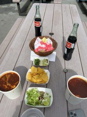 Menudo, pozole, tamal de queso