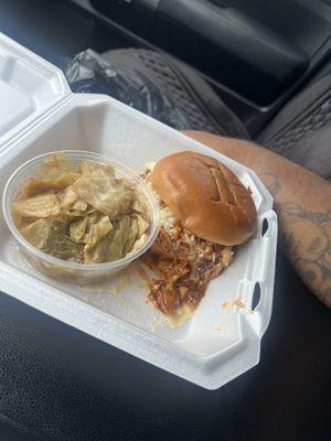 Chopped Chicken Sandwich and smoked cabbage