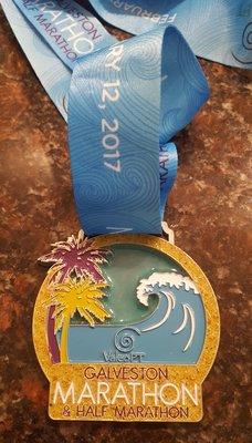 Galveston Marathon Medal.  Fit TRI Run was a sponsor and hosted packet pick-up.